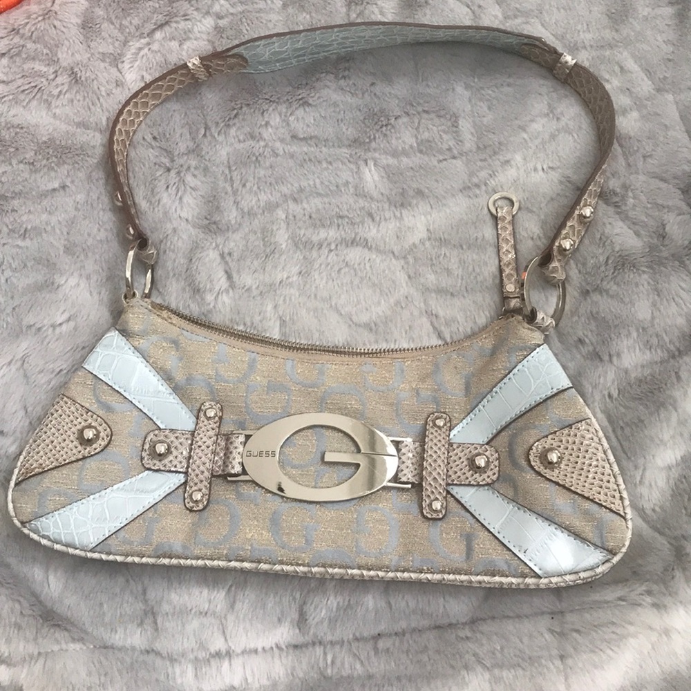 Guess Logo Printed and Faux Snakeskin Handbag